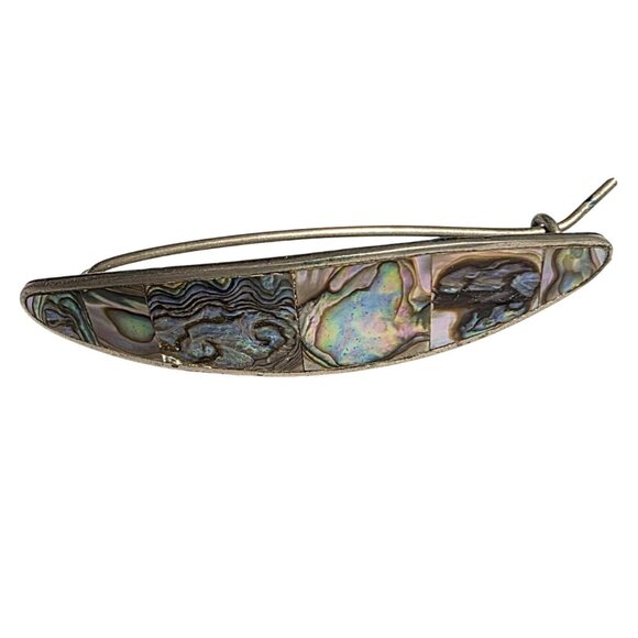 Vtg Don Drumm Studios & Gallery Abalone Shell Hair Clip Barrette Metal Handmade - Picture 1 of 4